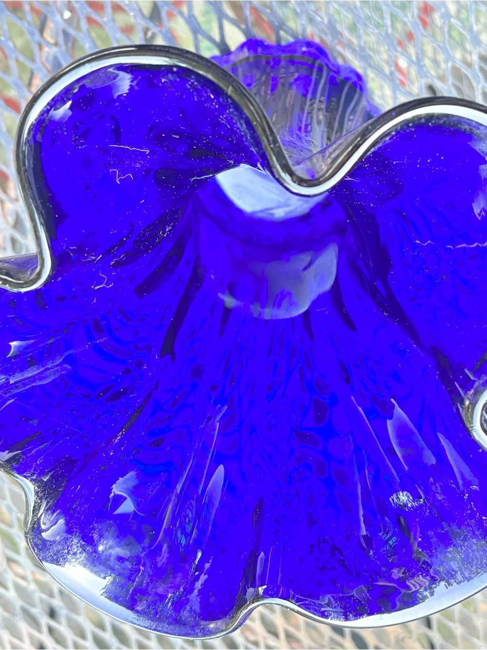 Cobalt Blue Ruffled Glass Vase - Picture 4 of 4
